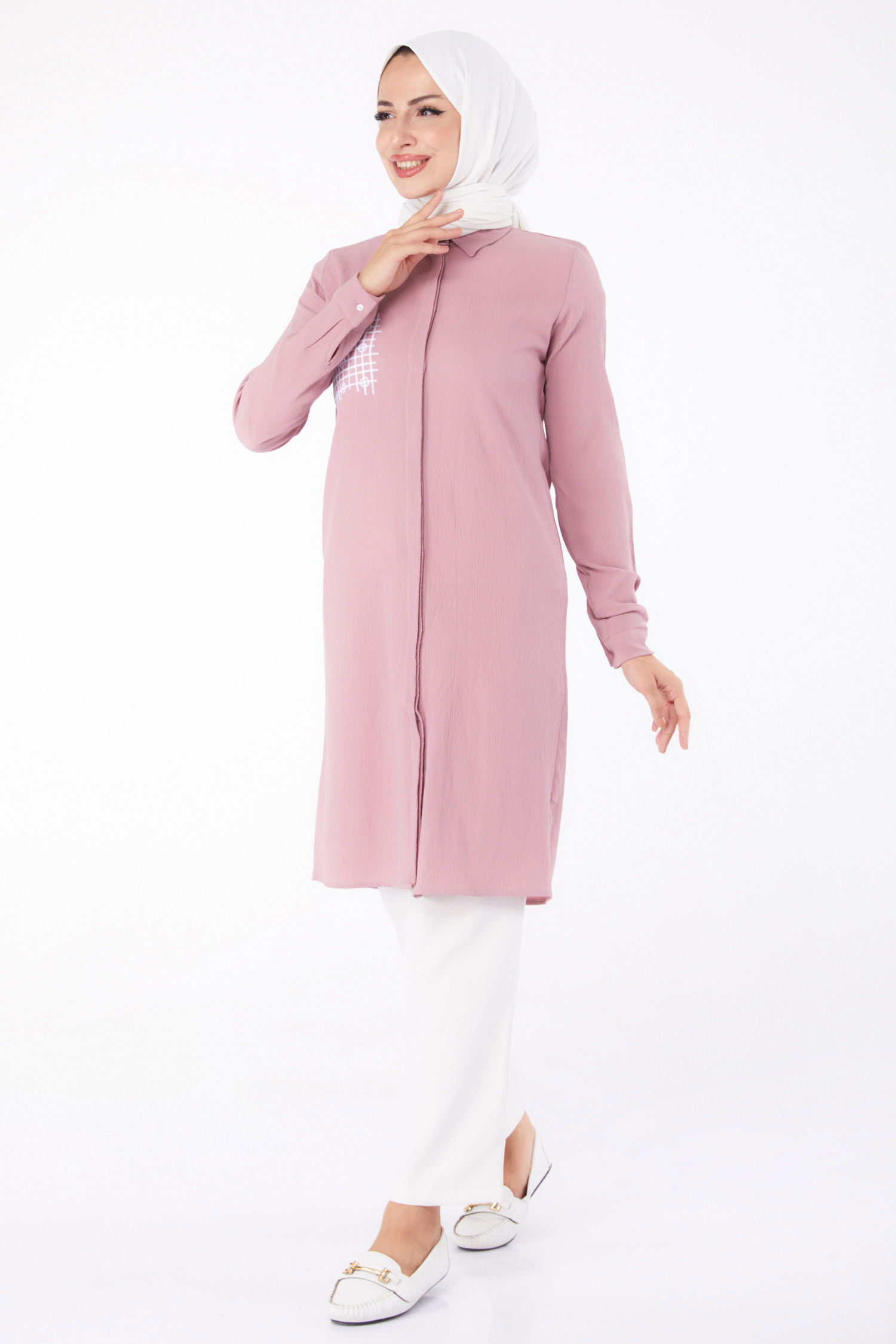 Cep Nakış Detaylı Tunik Gül - 13123 - 1