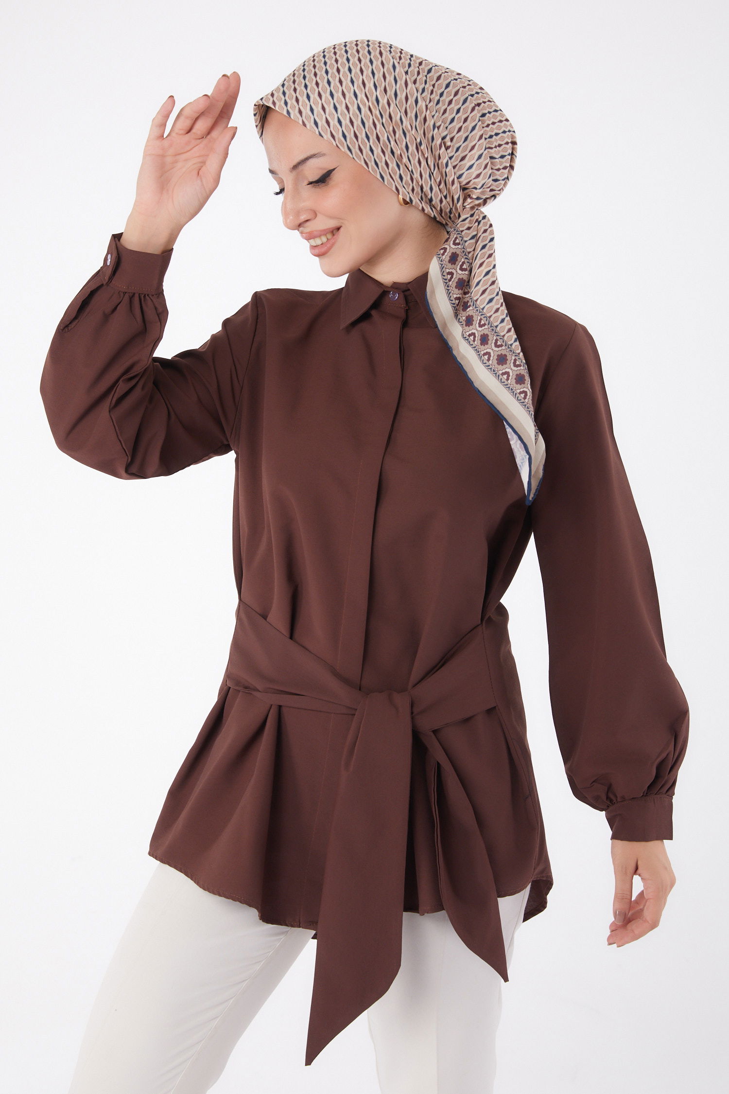 Bağcık Detaylı Tunik Kahve - 13250 - 1