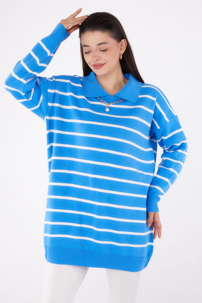 Kolyeli Triko Tunik Mavi - 26422 