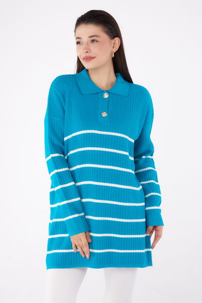 Çizgili Triko Tunik Turkuaz - 26423 