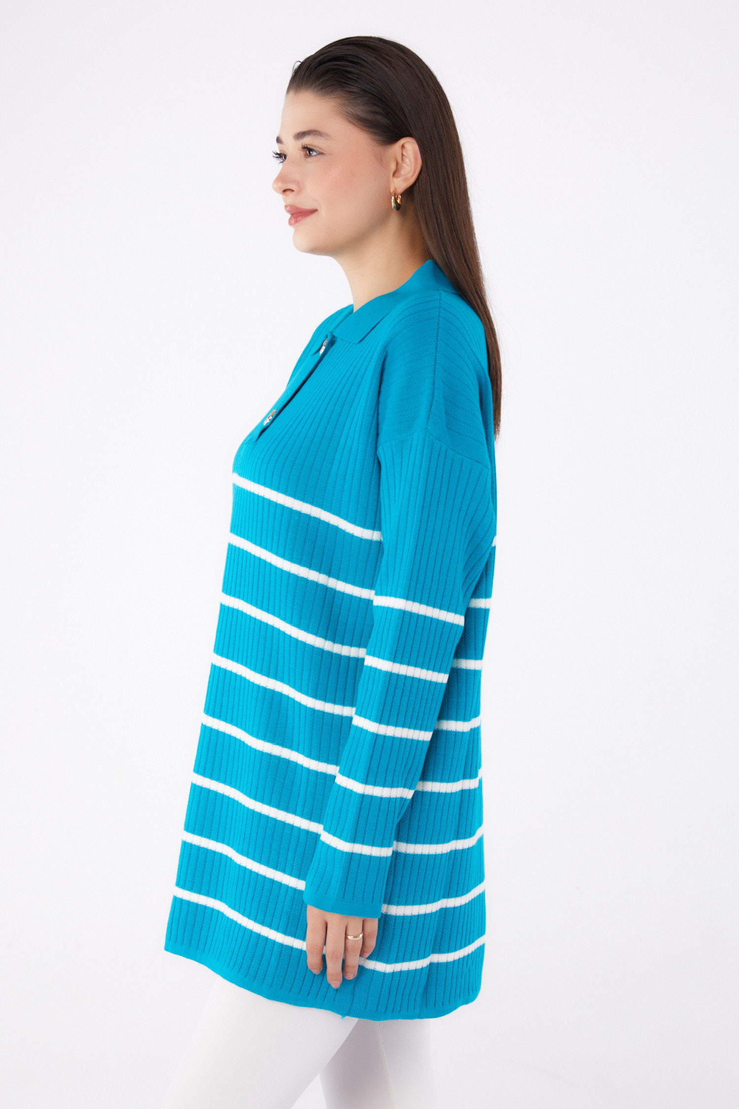 Çizgili Triko Tunik Turkuaz - 26423 - 4