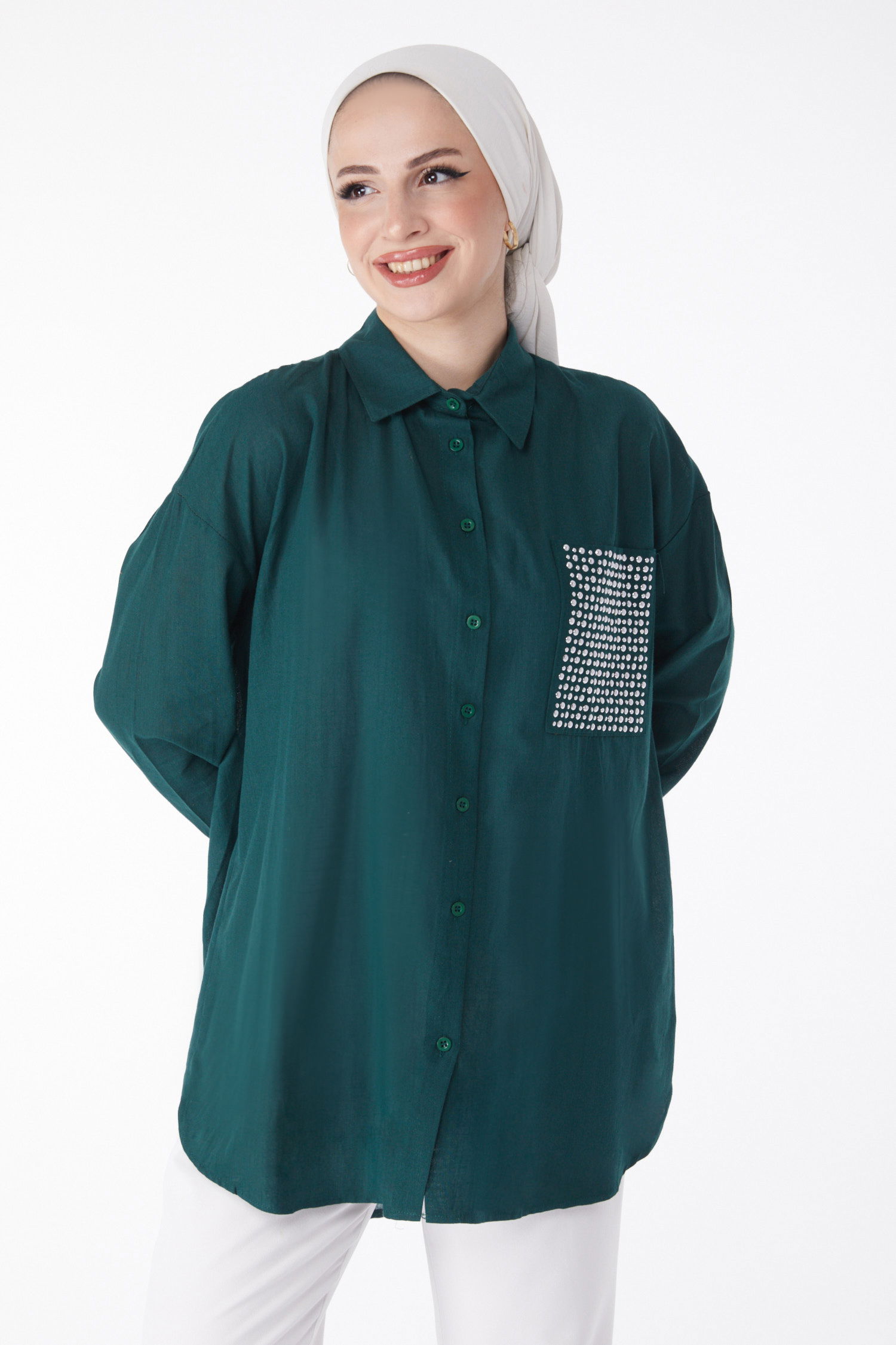 Cep Taş Detaylı Tunik Zümrüt - 13168 - 1