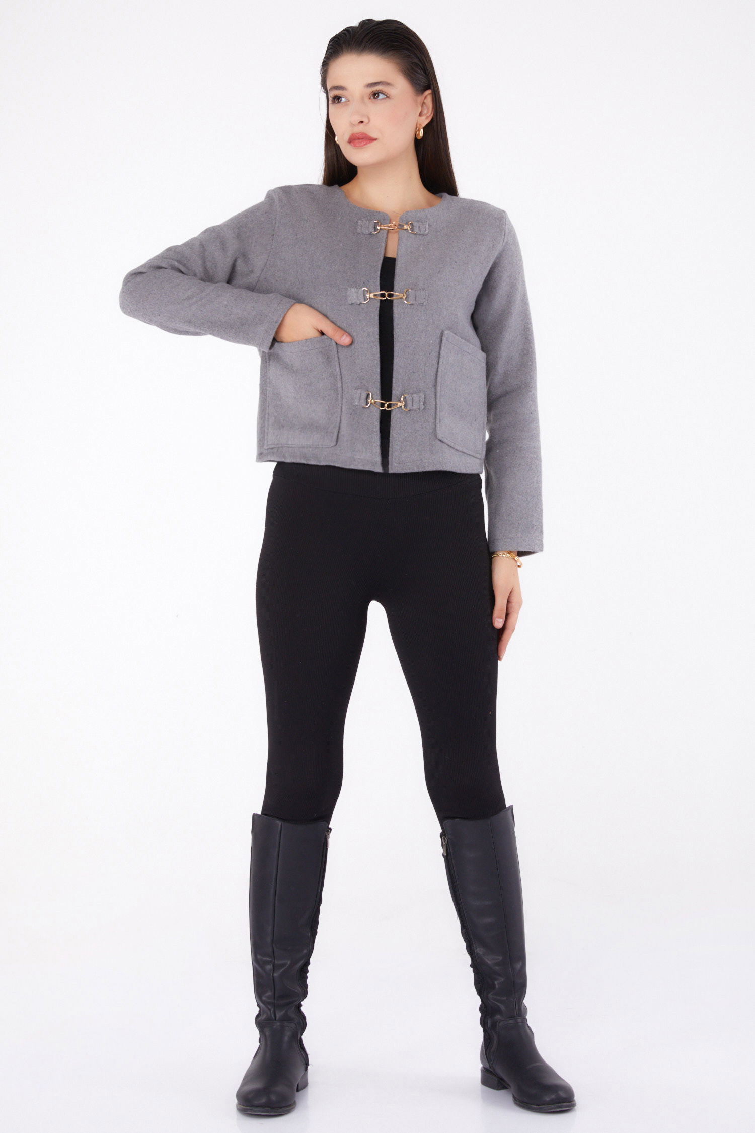 Kaşe Ceket Gri - 13291 - 1