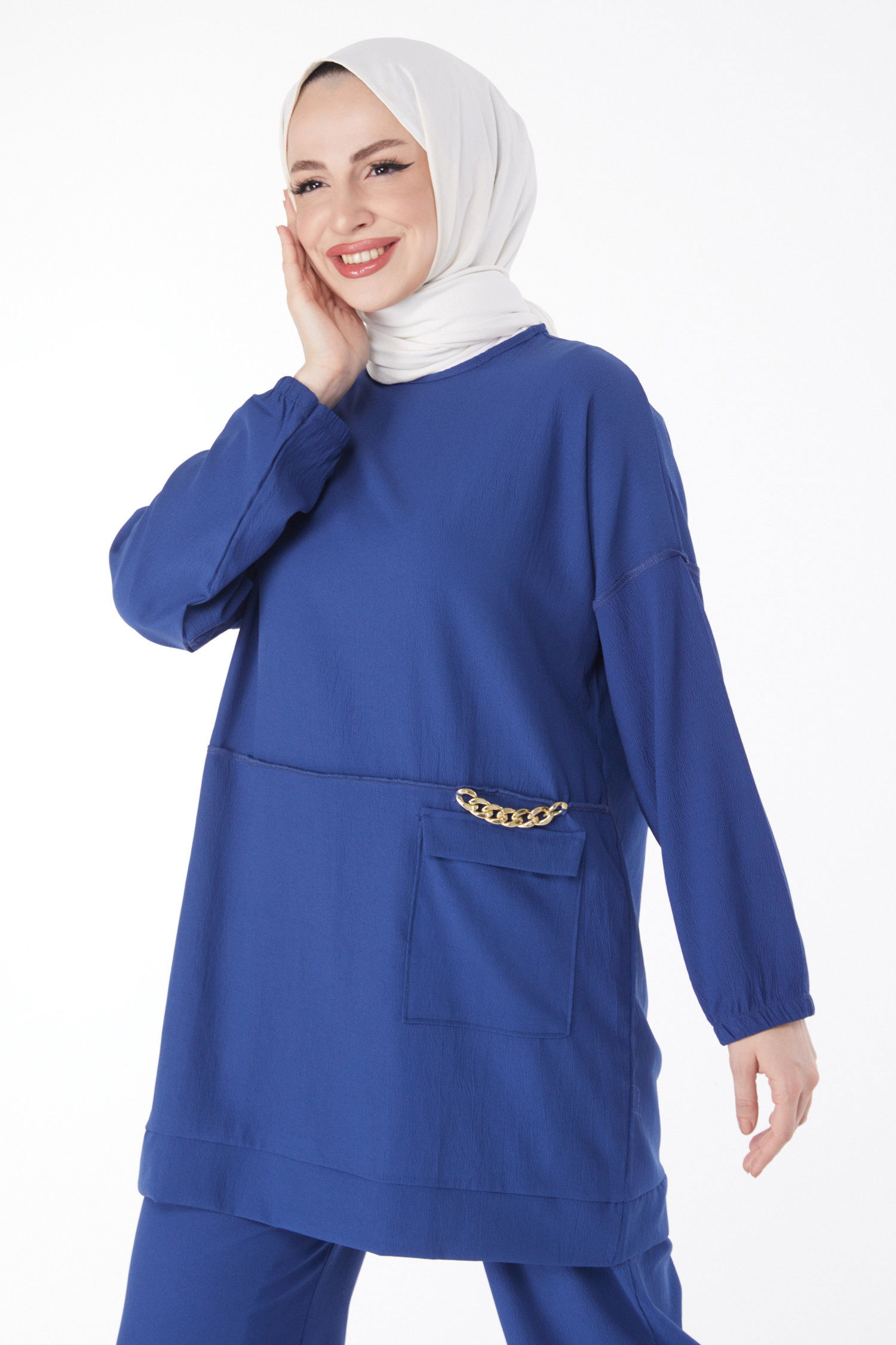 10542-INDIGO Zincir Detaylı Tunik Pantolon İkili Takım - 2