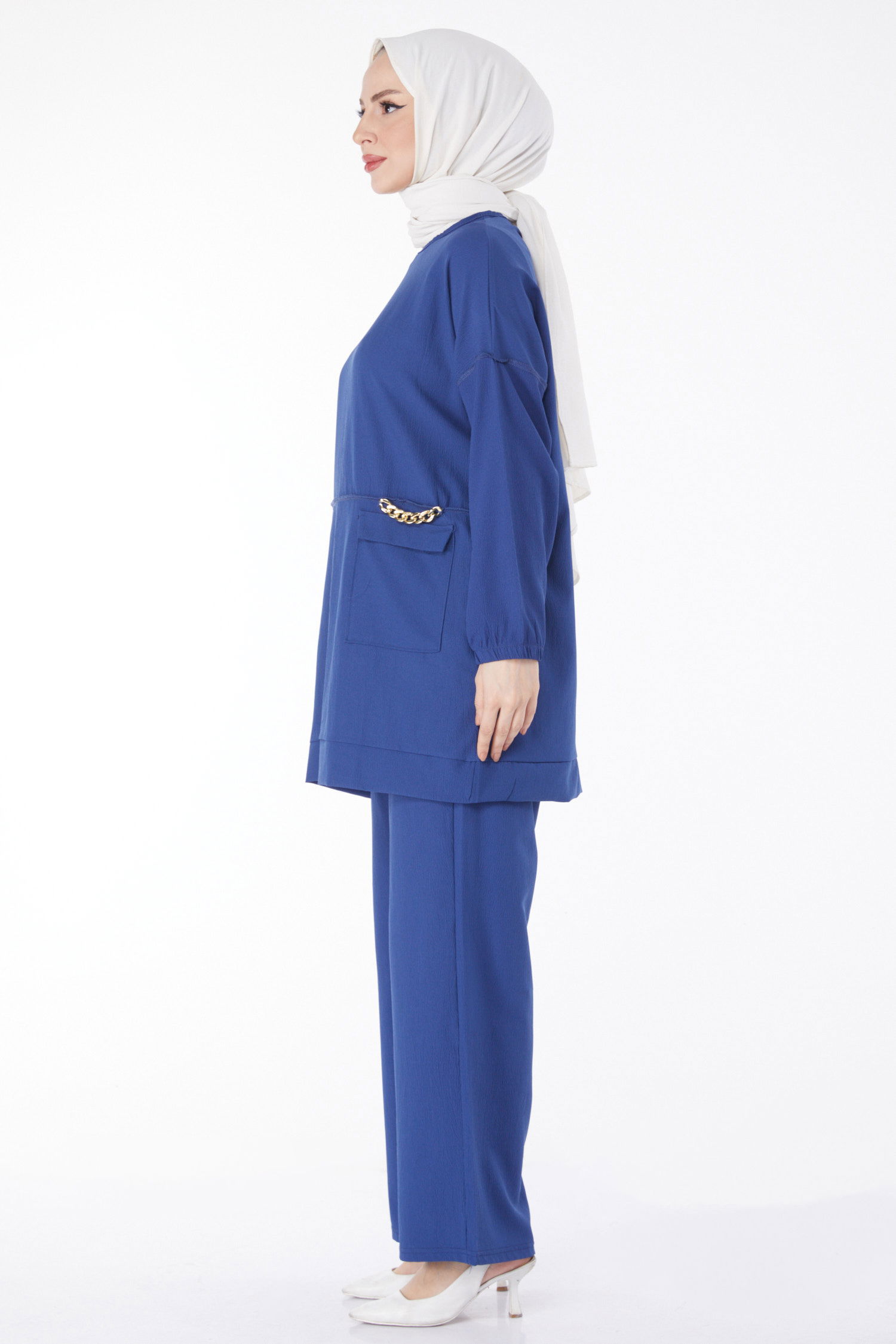 10542-INDIGO Zincir Detaylı Tunik Pantolon İkili Takım - 3