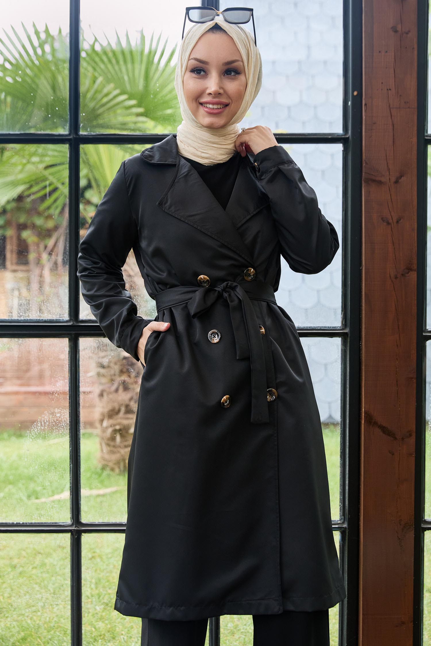 11012-SIYAH Trenç - 11