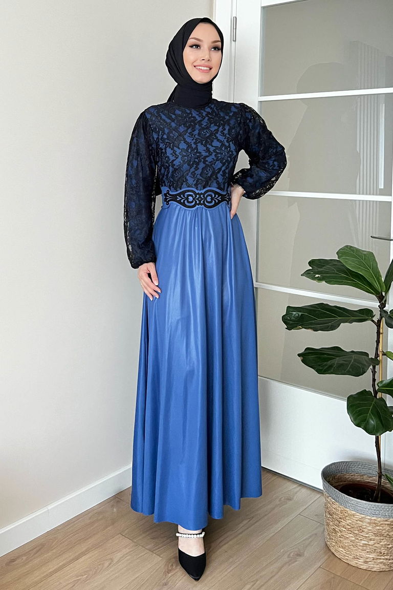 11018-INDIGO Abiye Elbise - TOFİSA