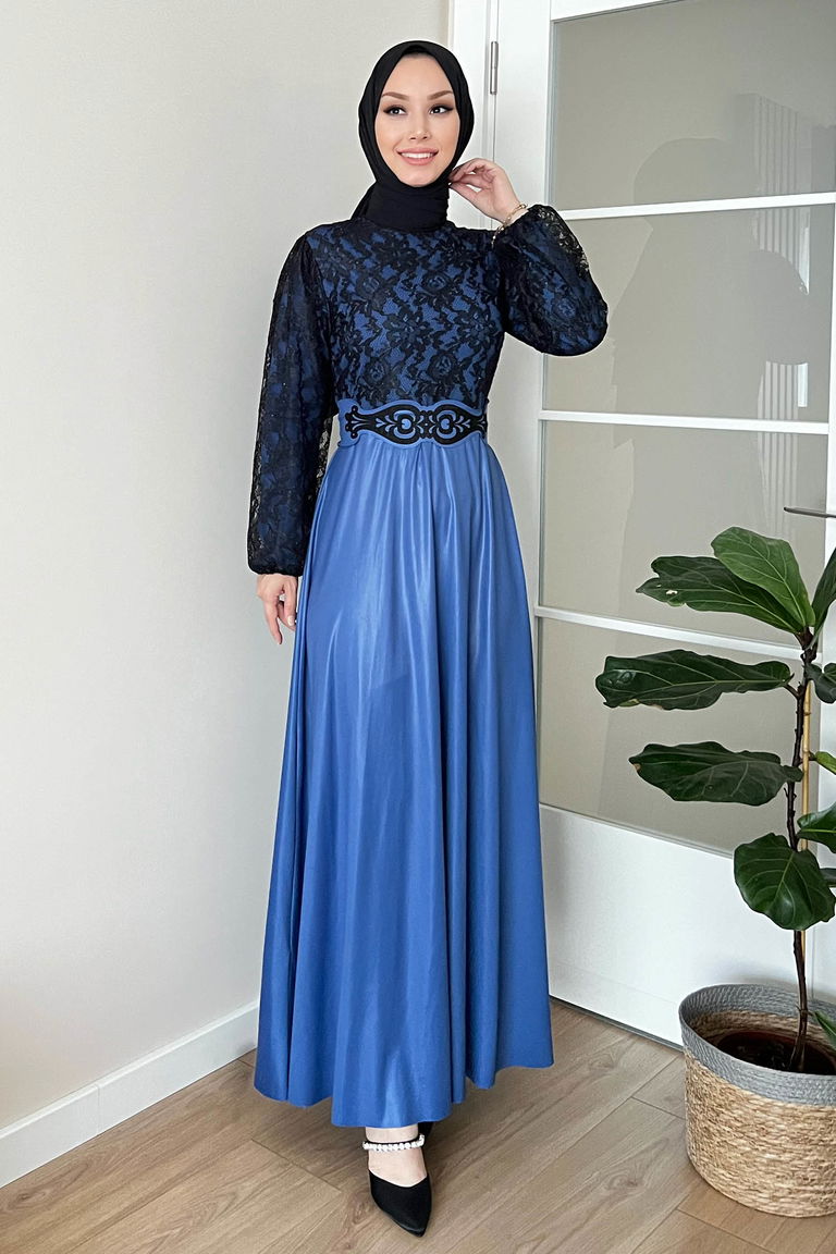 11018-INDIGO Abiye Elbise - TOFİSA