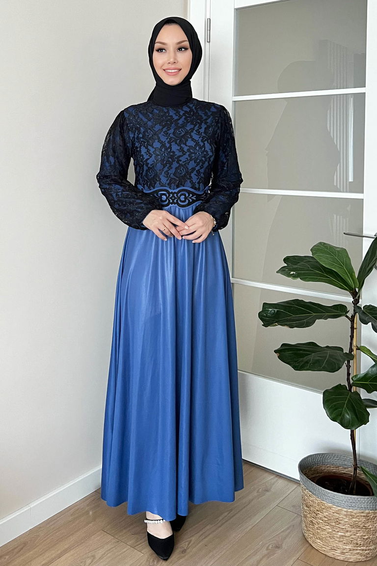 11018-INDIGO Abiye Elbise - TOFİSA