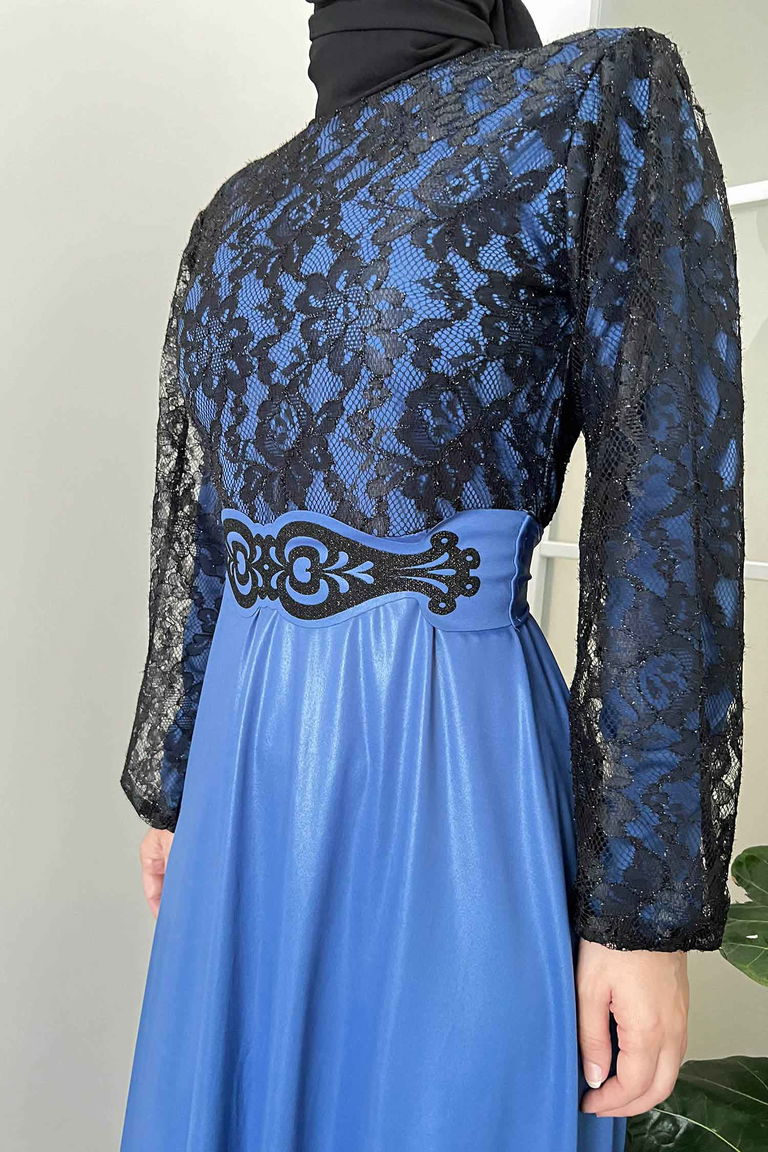 11018-INDIGO Abiye Elbise - TOFİSA