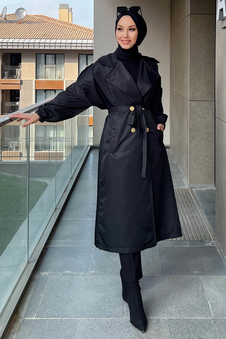 11032-SIYAH Trenç - TOFİSA