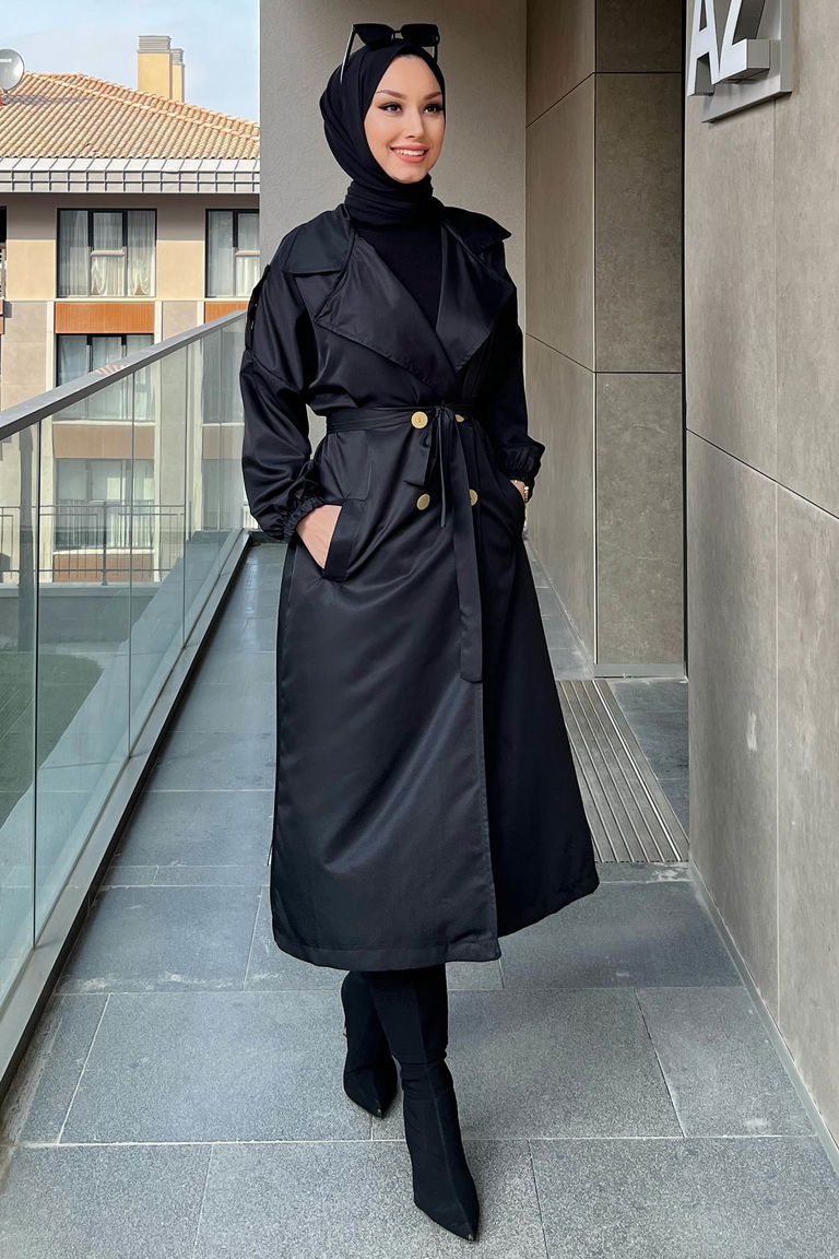 11032-SIYAH Trenç - TOFİSA