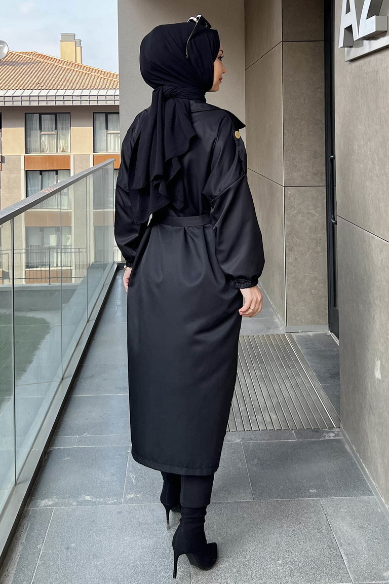 11032-SIYAH Trenç - TOFİSA