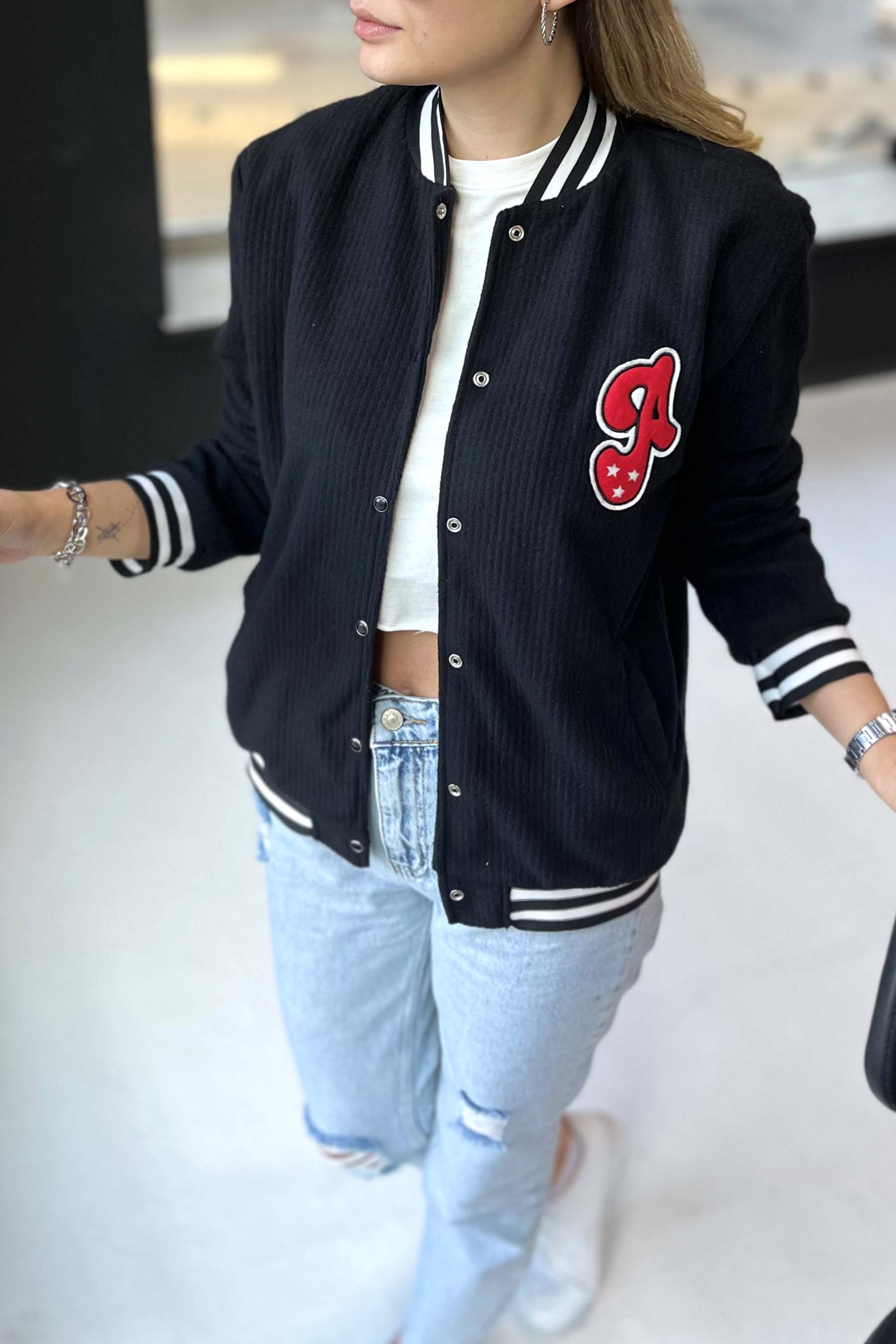 11209-SIYAH Kolej Ceket - 1