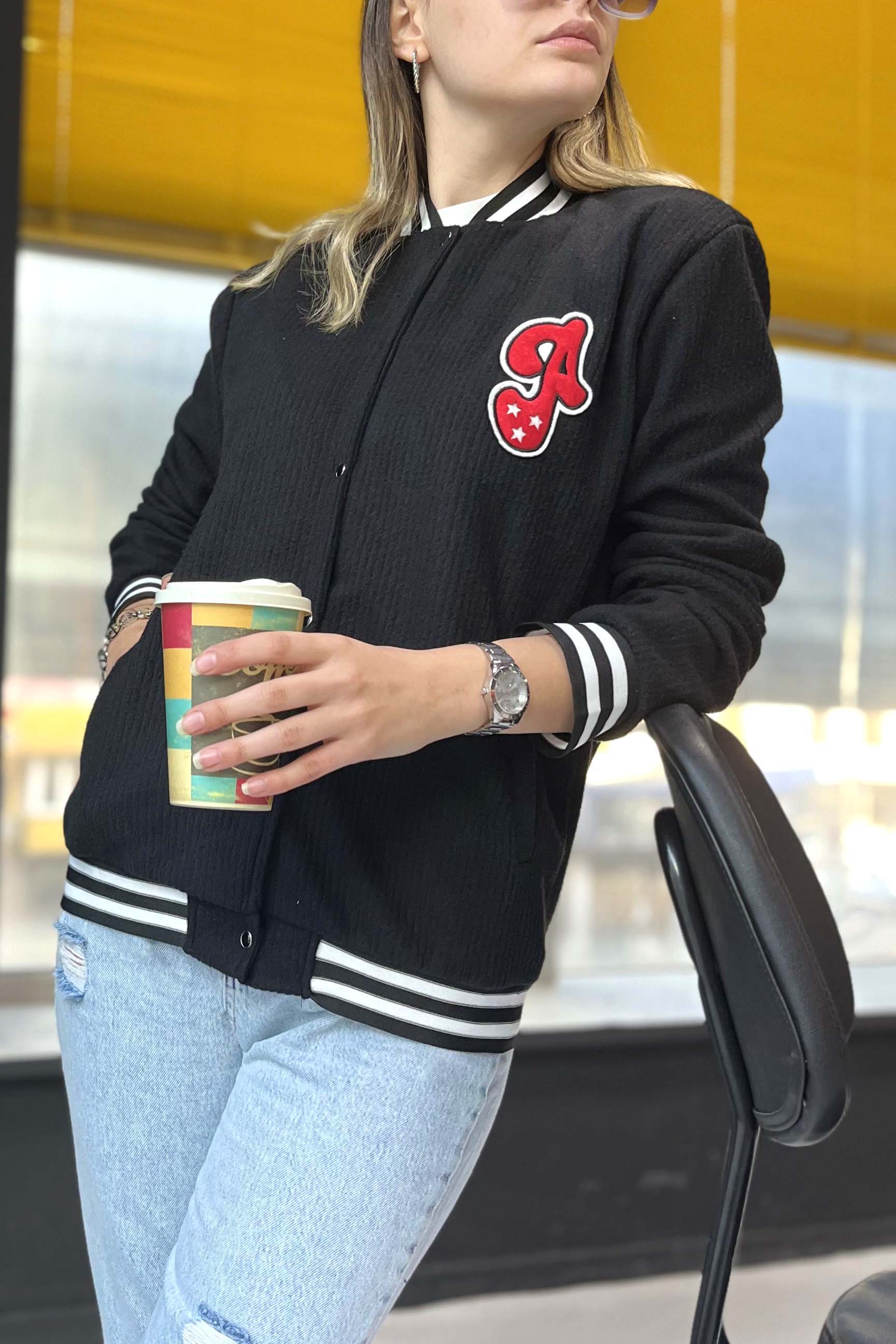 11209-SIYAH Kolej Ceket - 2