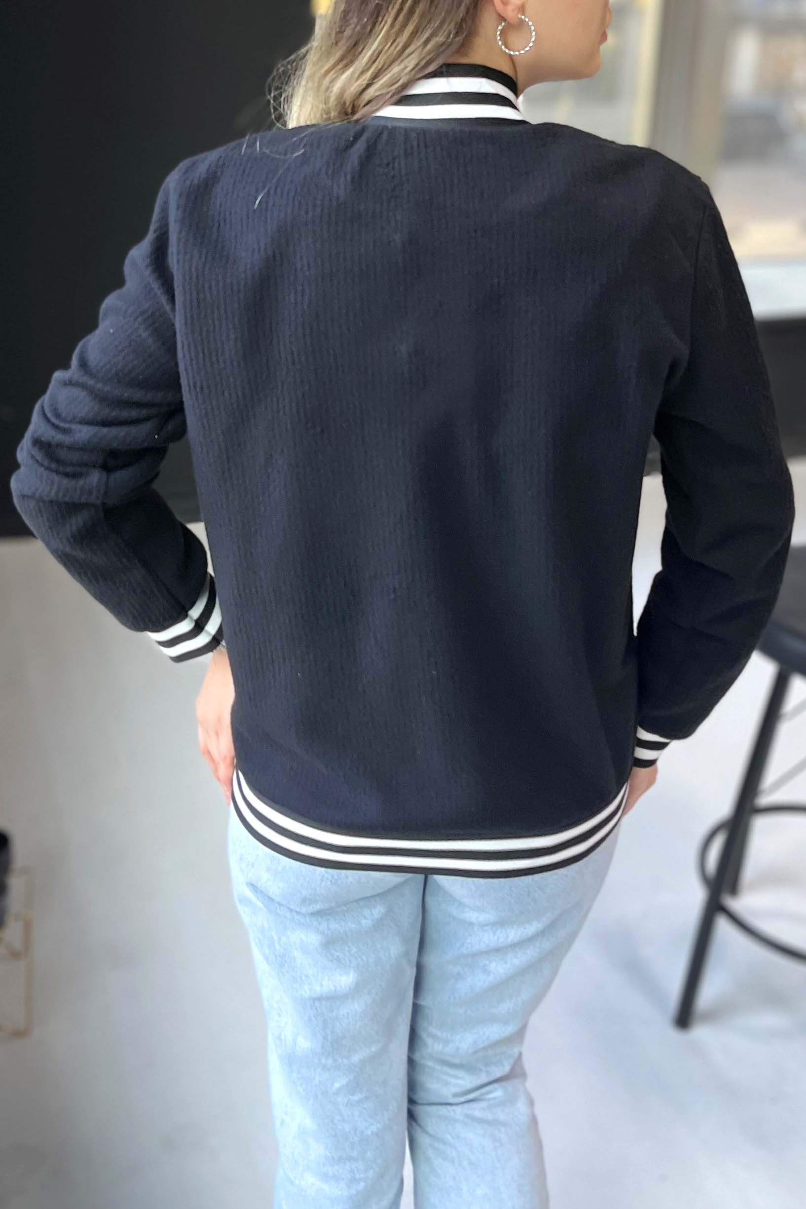 11209-SIYAH Kolej Ceket - 4