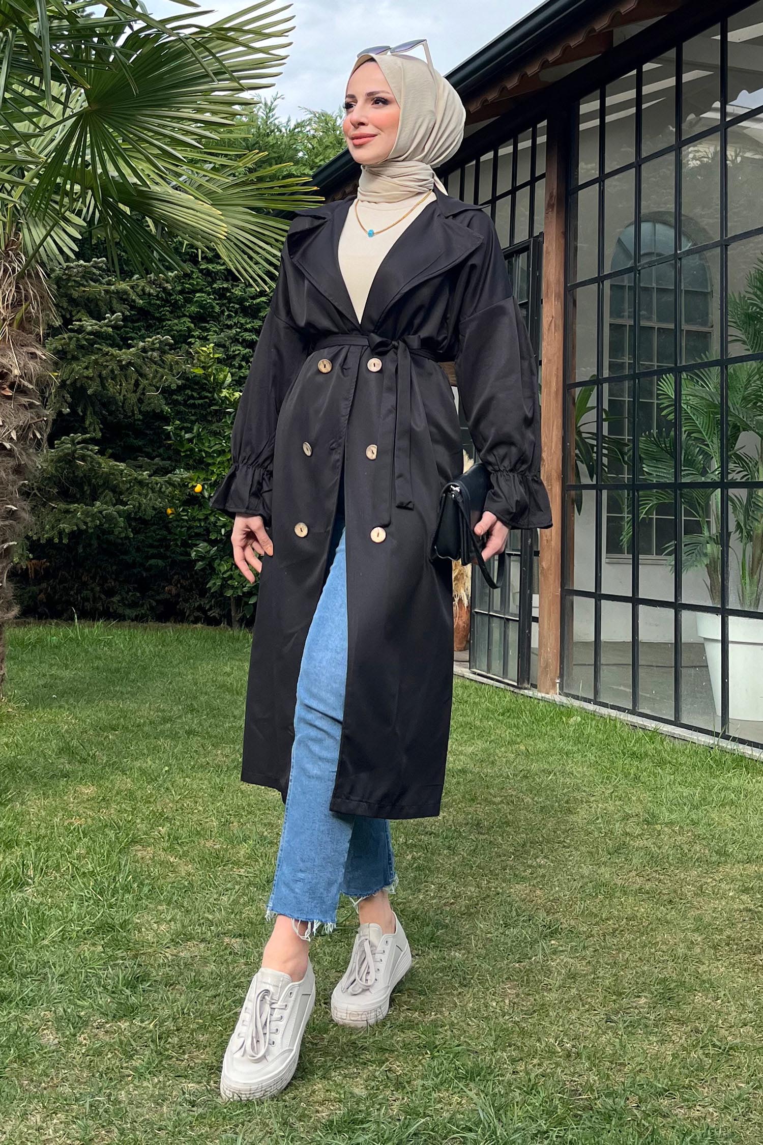 11452-SIYAH Trenç - 4