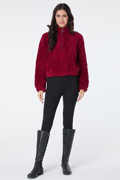 Peluş Crop Bordo - 13052 