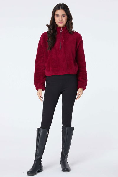 Peluş Crop Bordo - 13052 