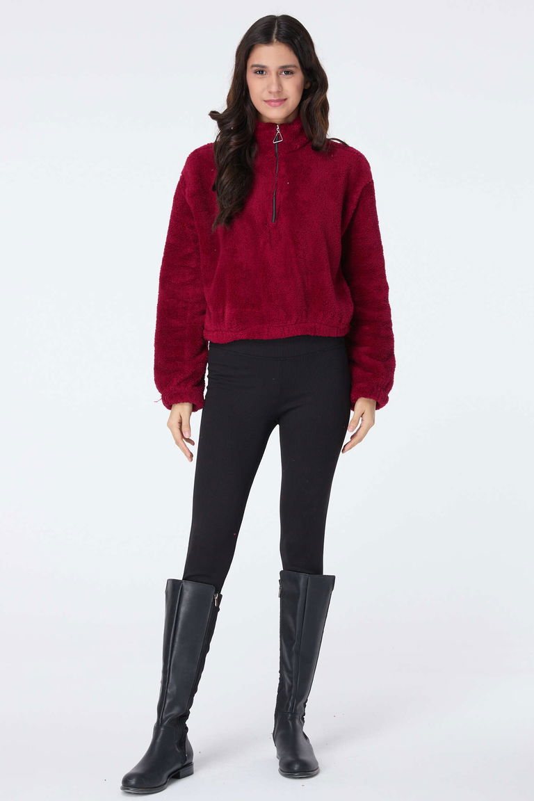 Peluş Crop Bordo - 13052 - TOFİSA