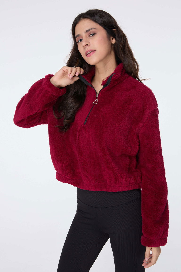 Peluş Crop Bordo - 13052 - TOFİSA