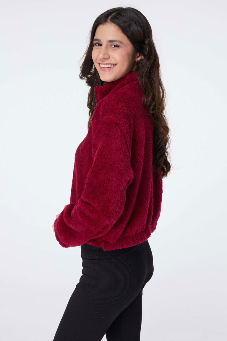 Peluş Crop Bordo - 13052 - TOFİSA