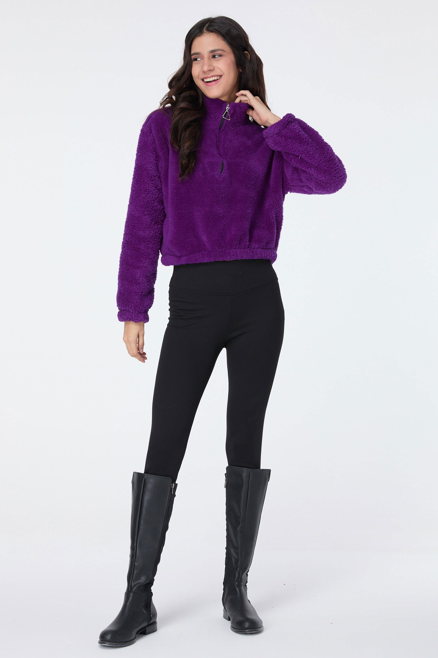 Peluş Crop Mor - 13052 - 17