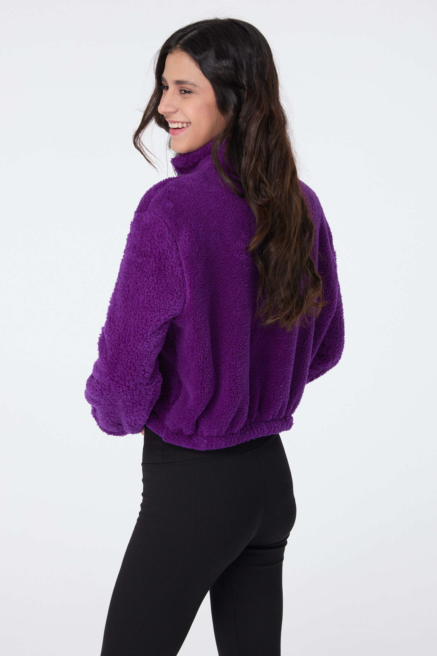 Peluş Crop Mor - 13052 - 12