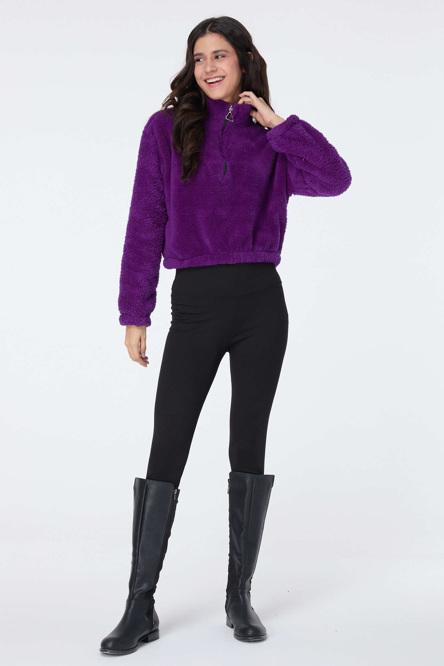 Peluş Crop Mor - 13052 - 2