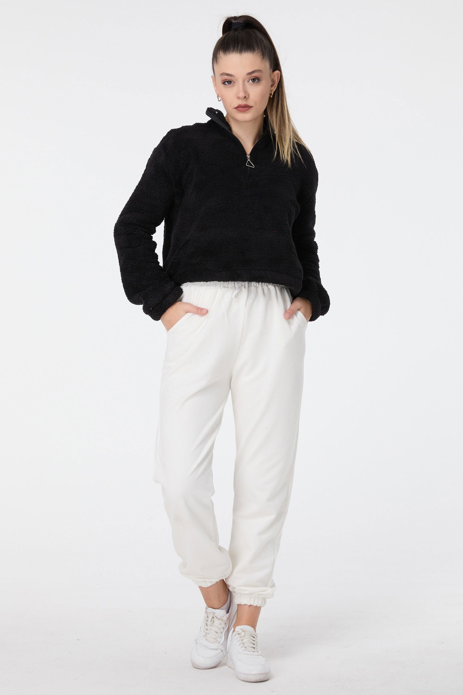 Peluş Crop Siyah - 13052 - 2
