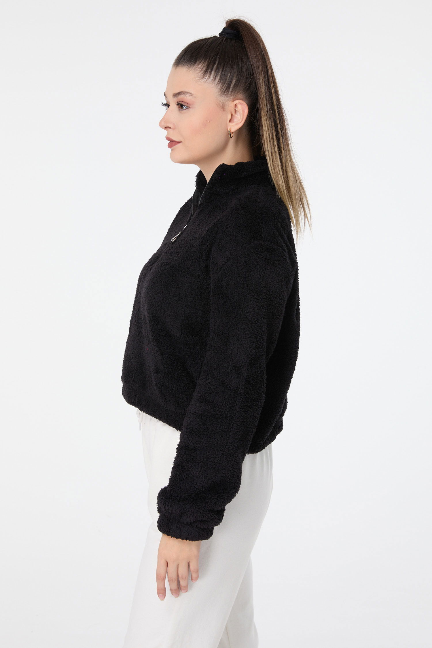 Peluş Crop Siyah - 13052 - 3