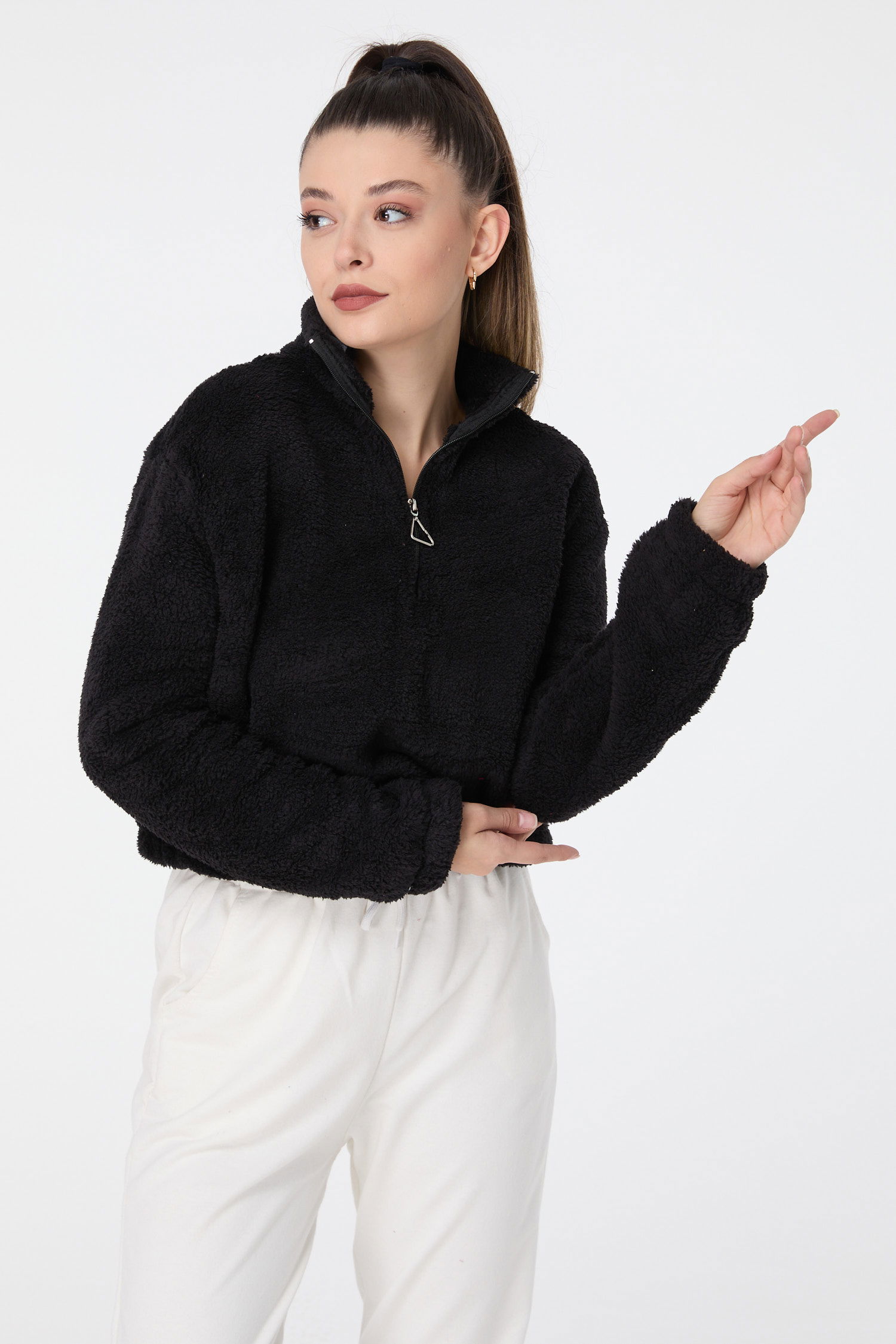 Peluş Crop Siyah - 13052 - 4