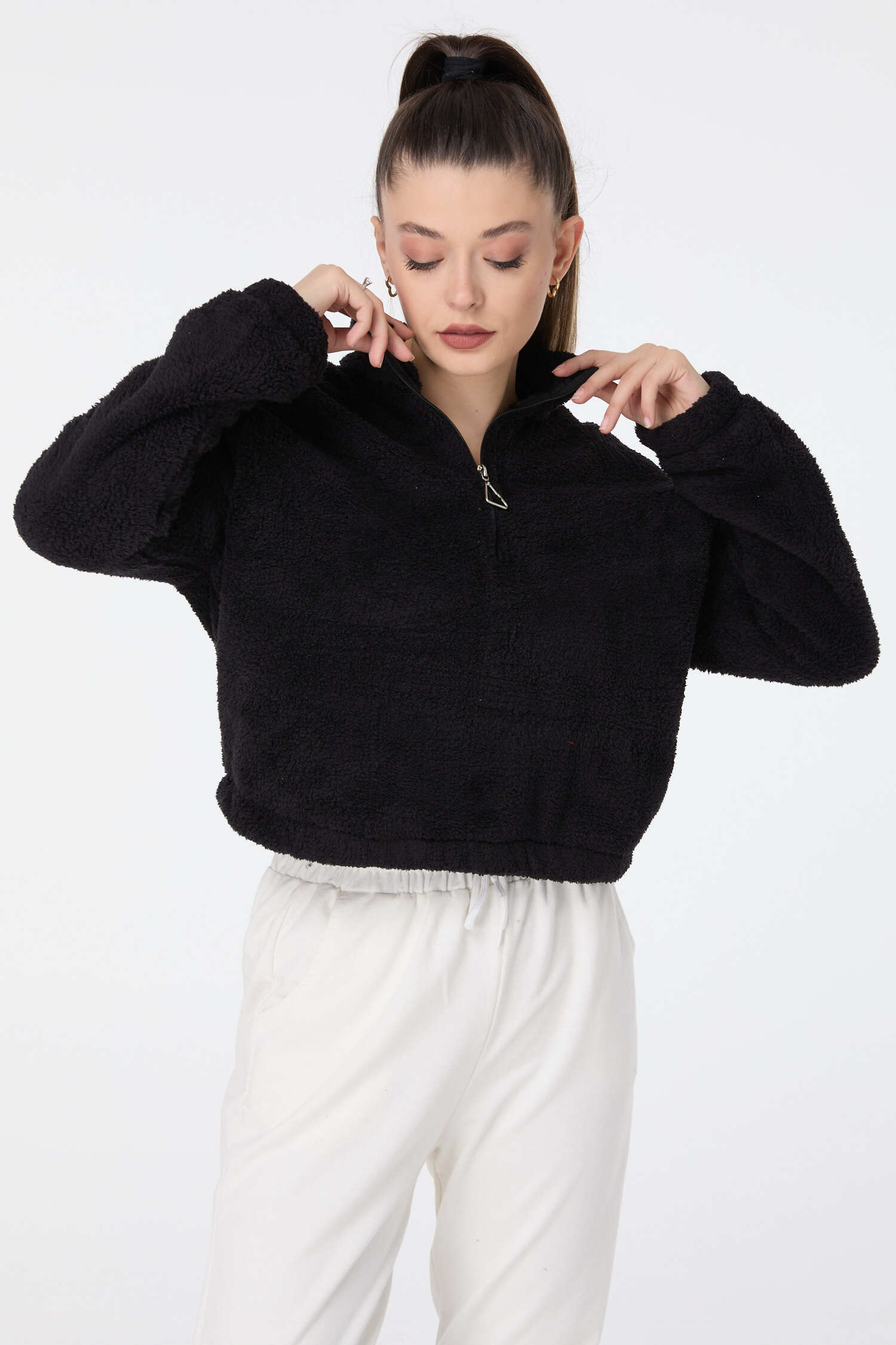 Peluş Crop Siyah - 13052 - 18