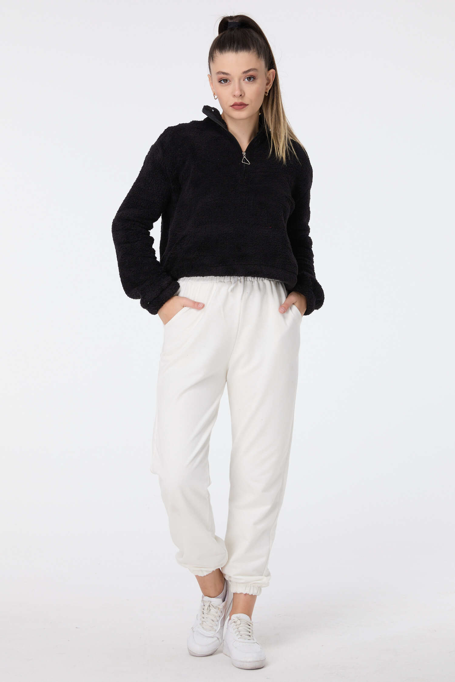 Peluş Crop Siyah - 13052 - 20