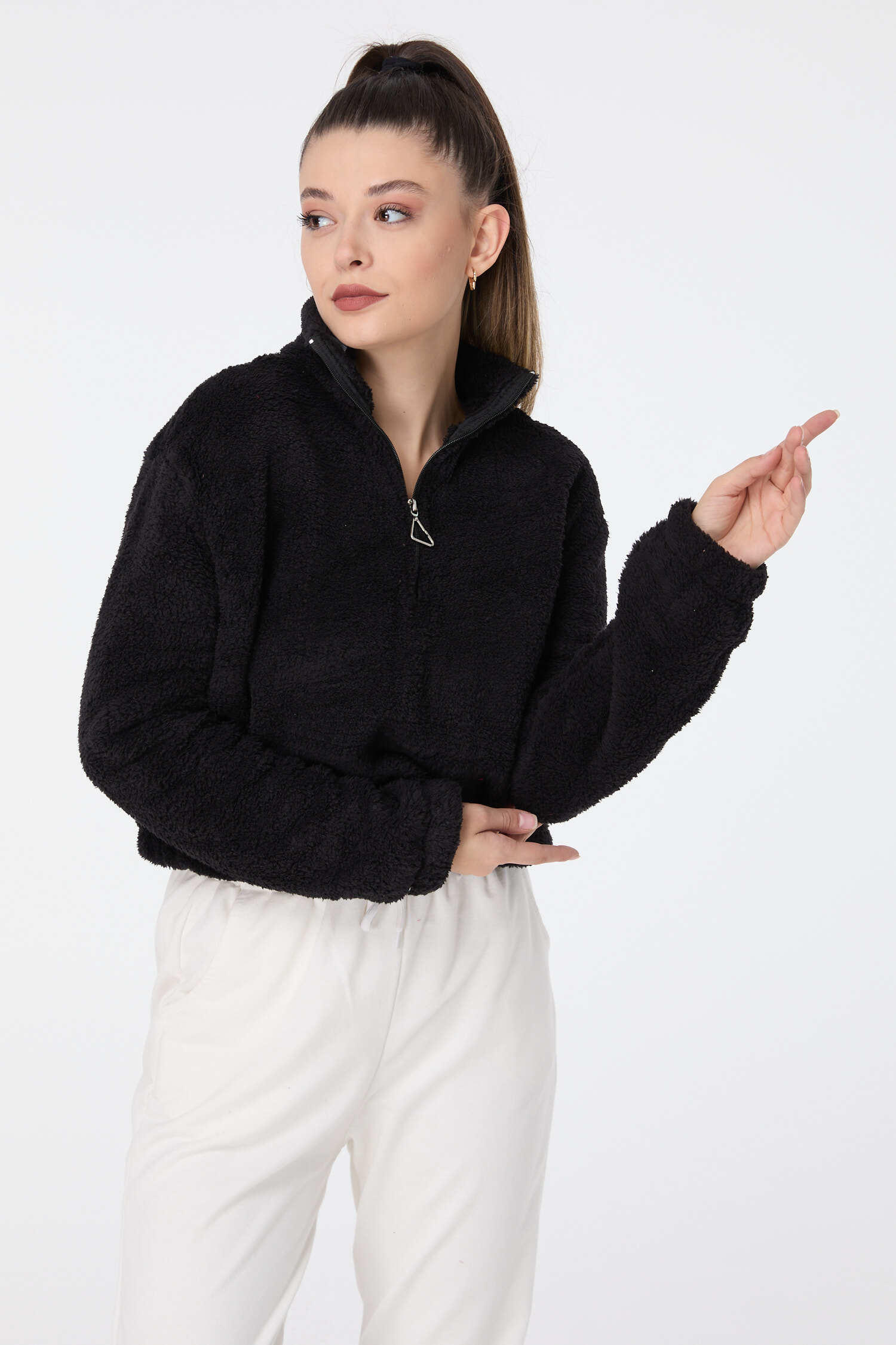 Peluş Crop Siyah - 13052 - 9