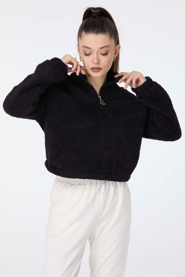 Peluş Crop Siyah - 13052 - TOFİSA