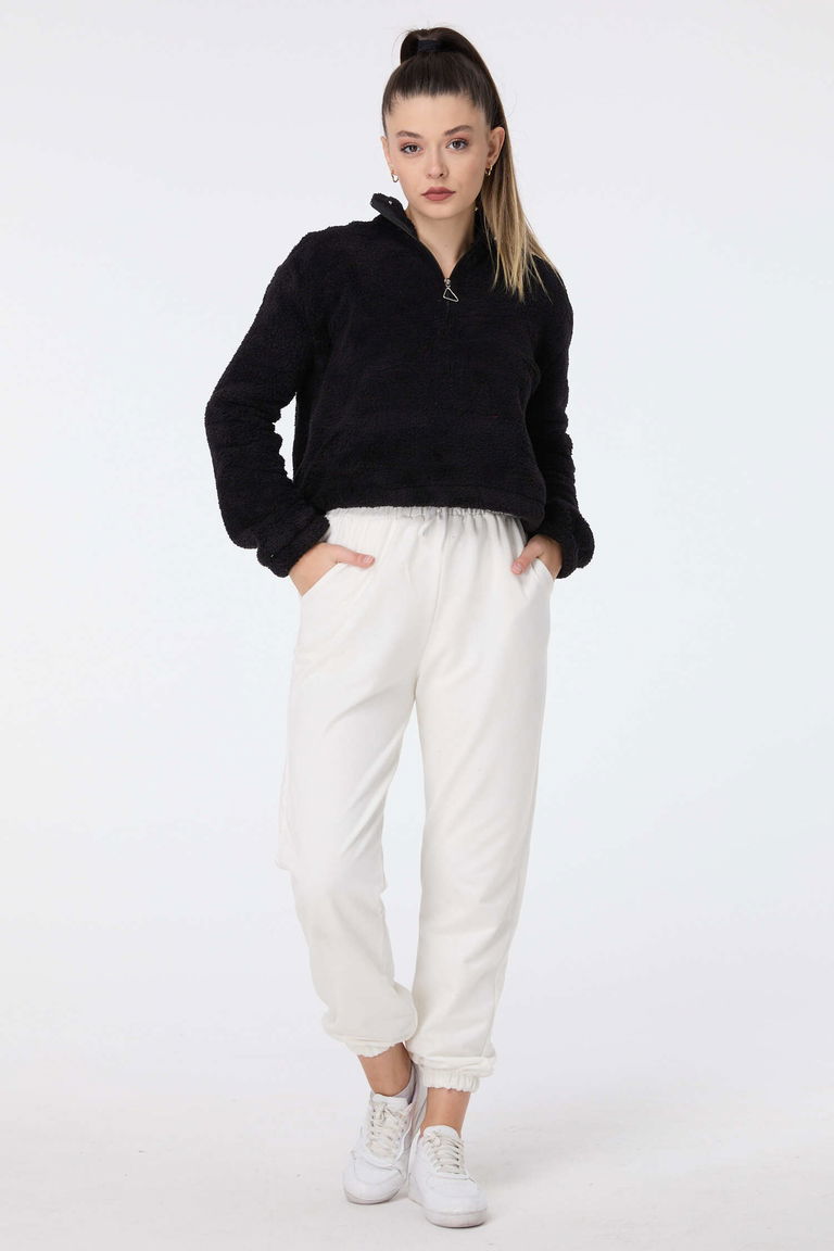 Peluş Crop Siyah - 13052 - TOFİSA