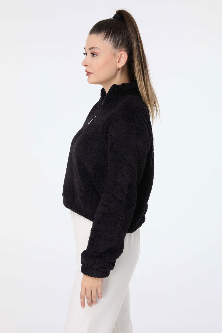 Peluş Crop Siyah - 13052 - TOFİSA