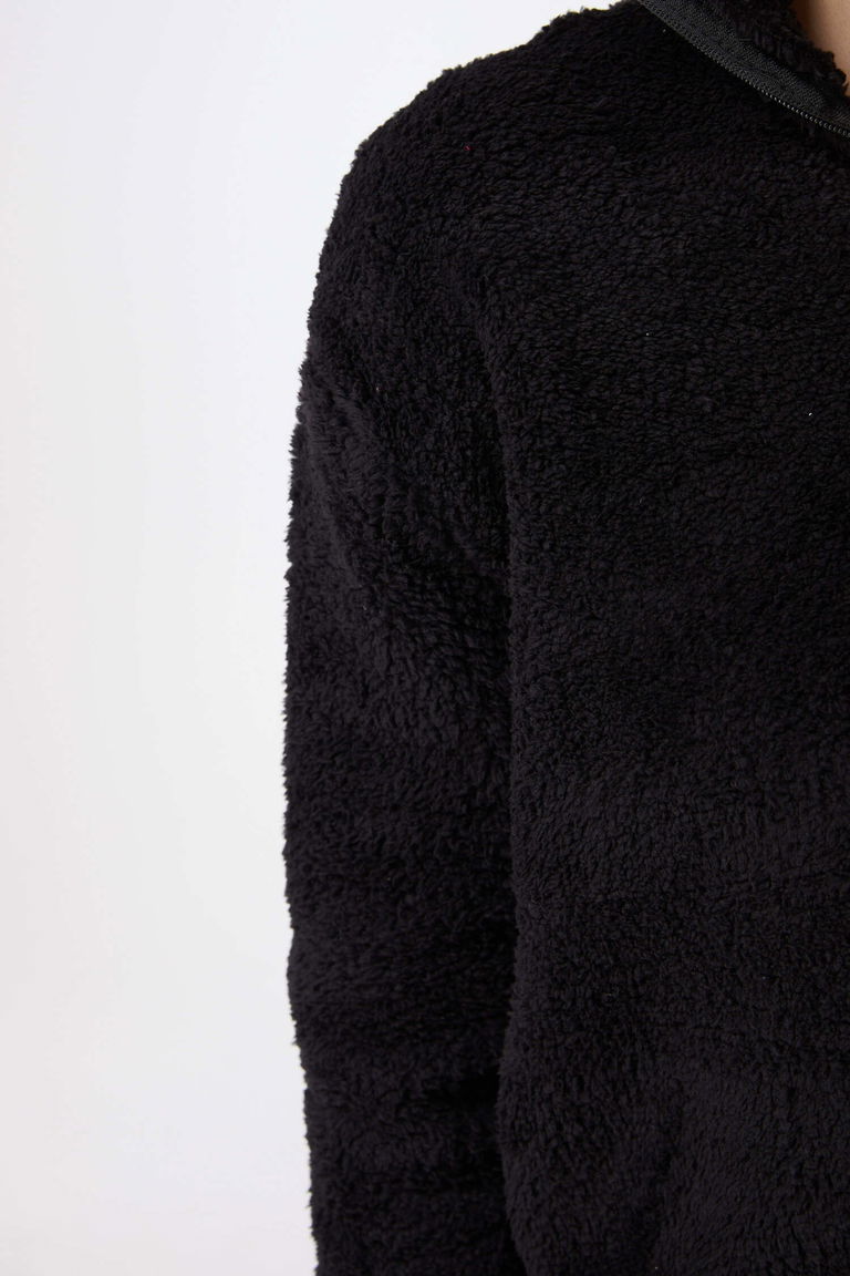 Peluş Crop Siyah - 13052 - TOFİSA