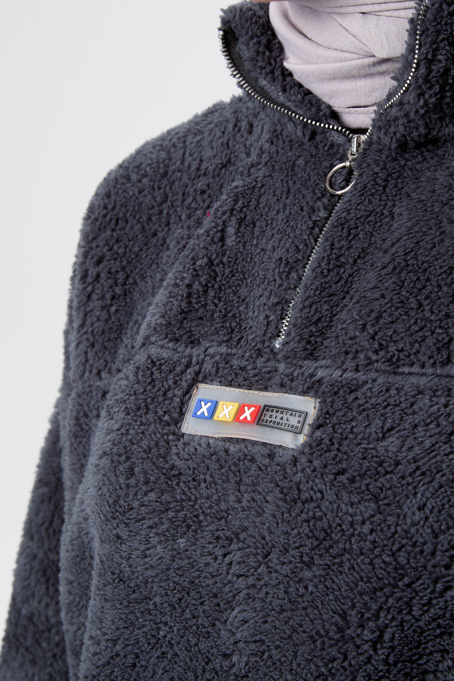 13083-ANTRASIT Yarım Fermuarlı Peluş Sweatshirt - 4