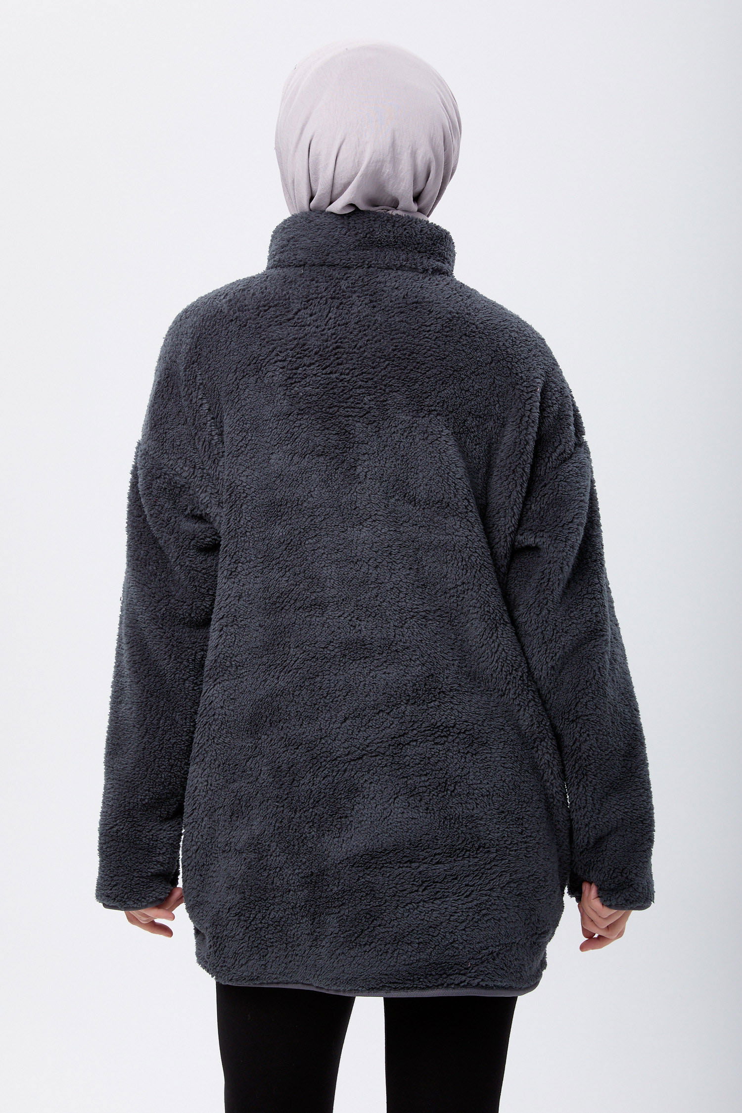 13083-ANTRASIT Yarım Fermuarlı Peluş Sweatshirt - 5