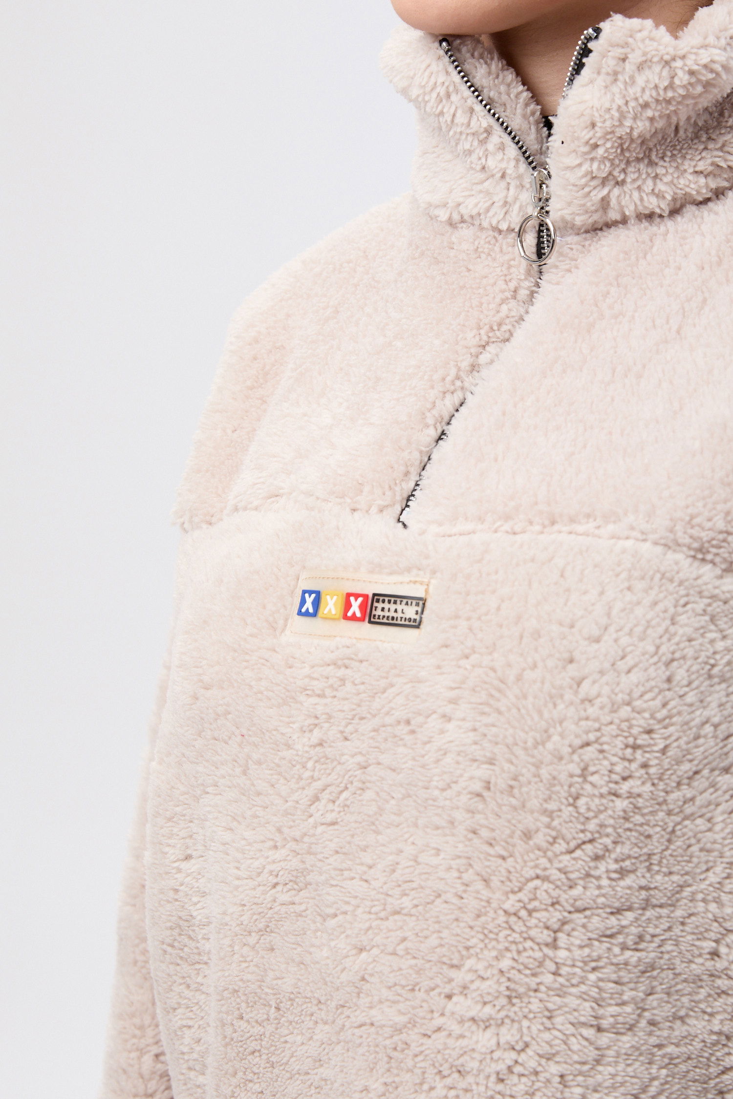13083-BEJ Yarım Fermuarlı Peluş Sweatshirt - 5