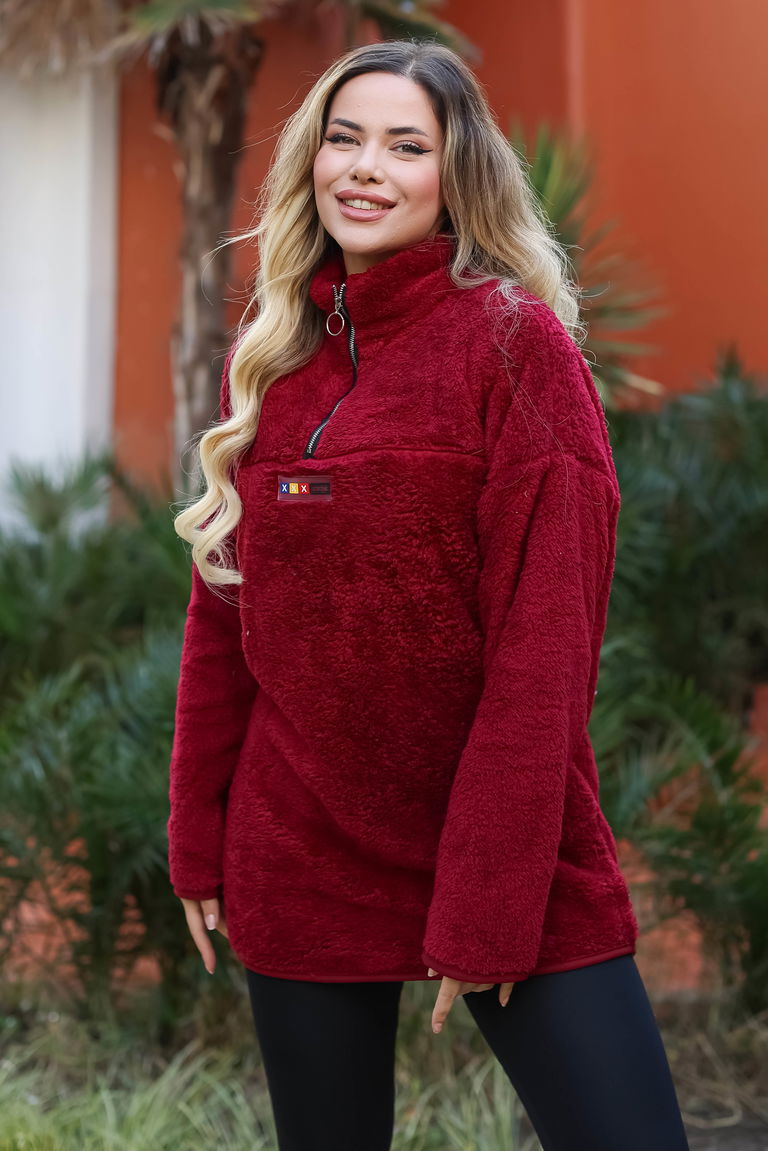 Peluş Sweat Bordo - 13083 - TOFİSA