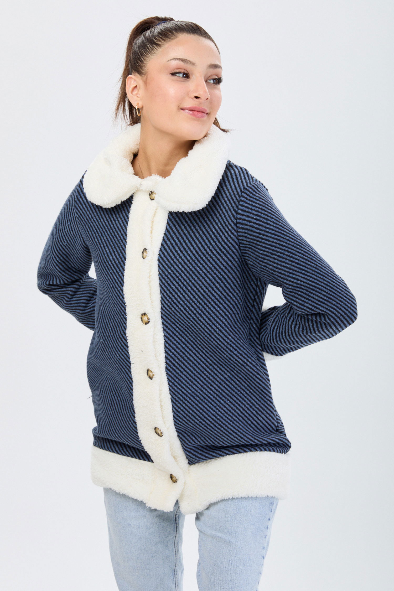13095-INDIGO Peluşlu Ceket - 2