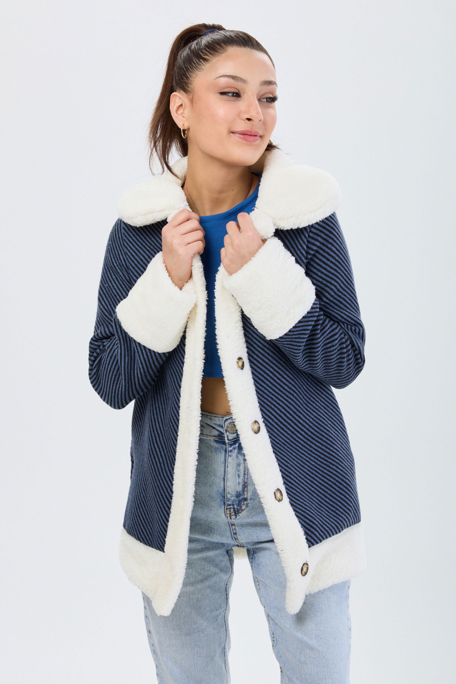 13095-INDIGO Peluşlu Ceket - 4
