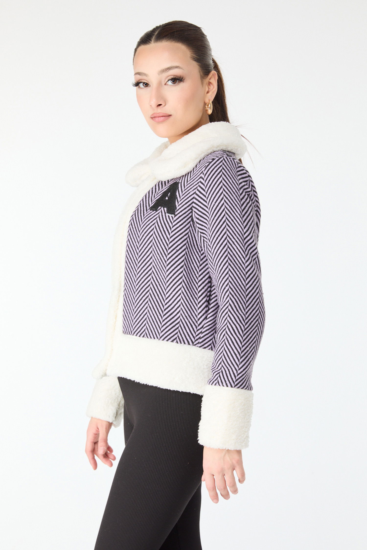 Baskılı Peluş Ceket Lila - 13096 - 2