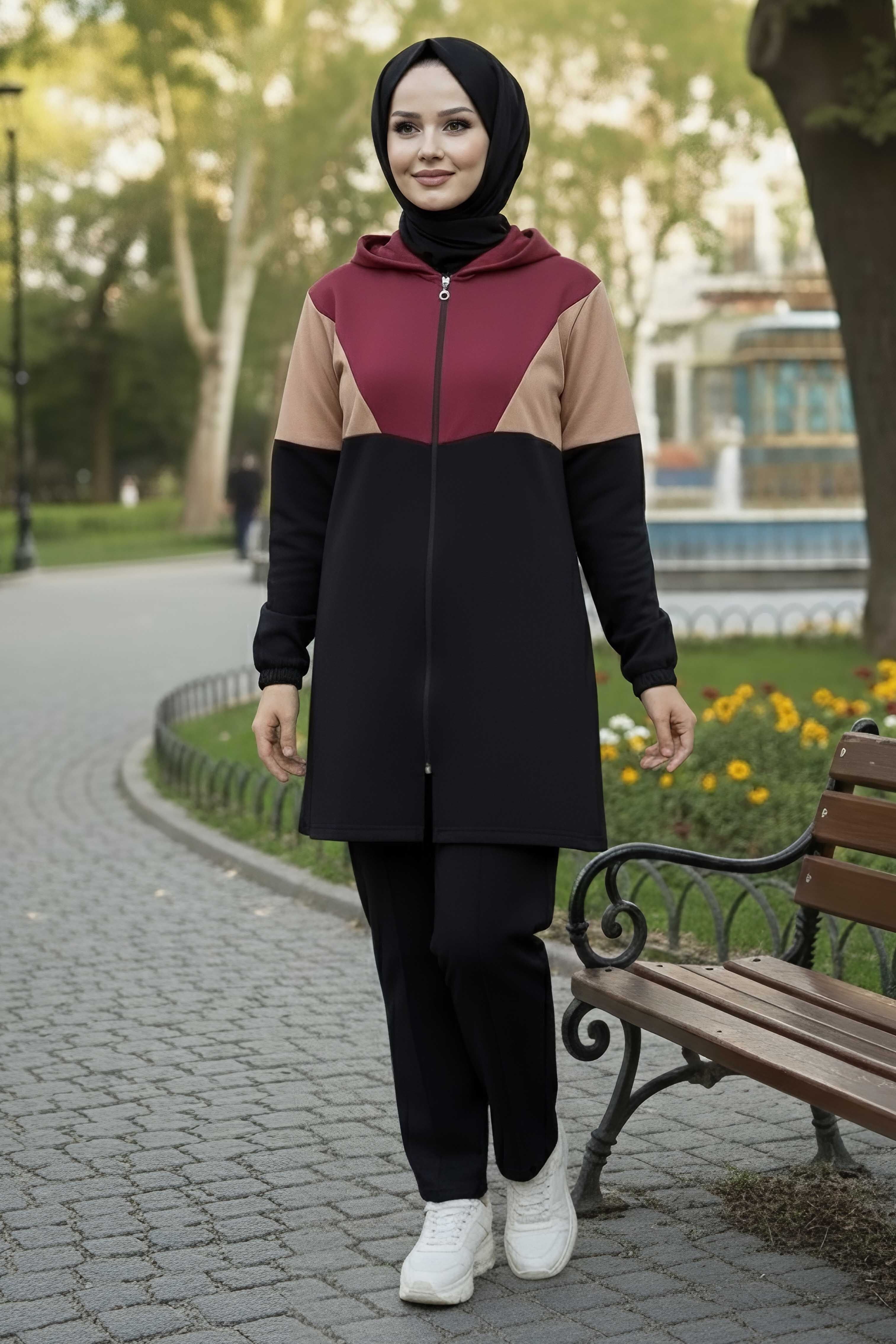 Kapşonlu Tunik Pantolon Bordo - 13107 - 2