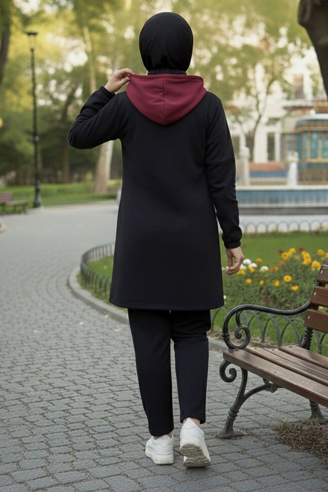 Kapşonlu Tunik Pantolon Bordo - 13107 - 3