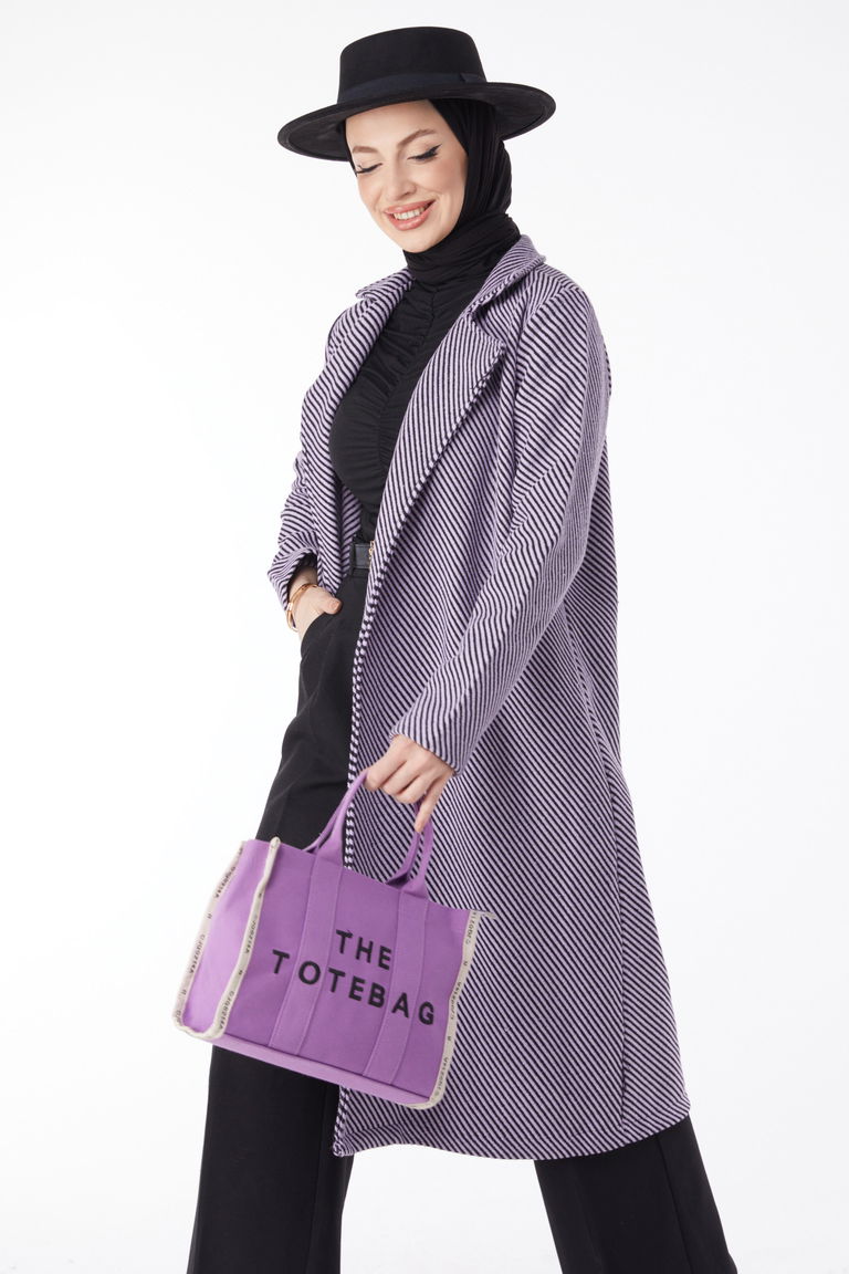 Kuşaklı Kaşe Kaban Lila - 13115 - TOFİSA