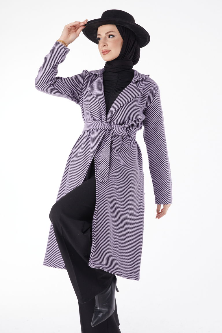 Kuşaklı Kaşe Kaban Lila - 13115 - TOFİSA